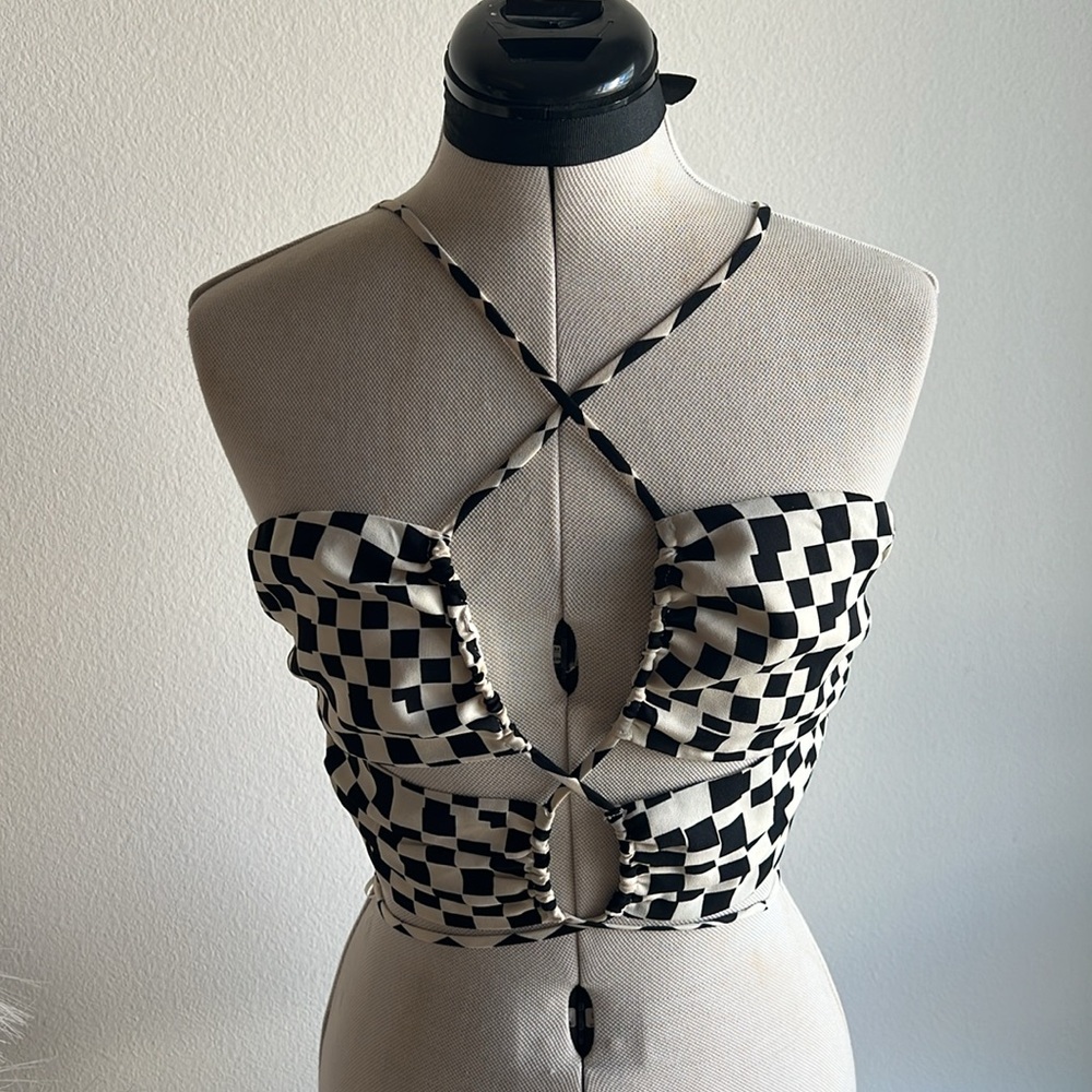 Cotton Candy LA Black White Check Tie Crop Top